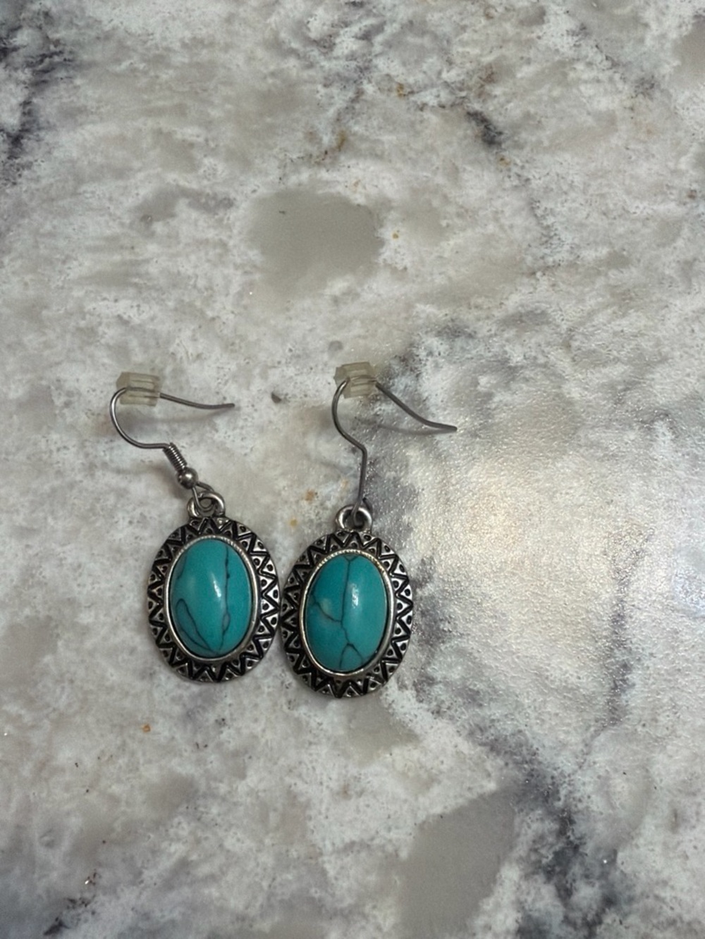 Turquoise Oval Stone Drop Earrings - Women Jewelry